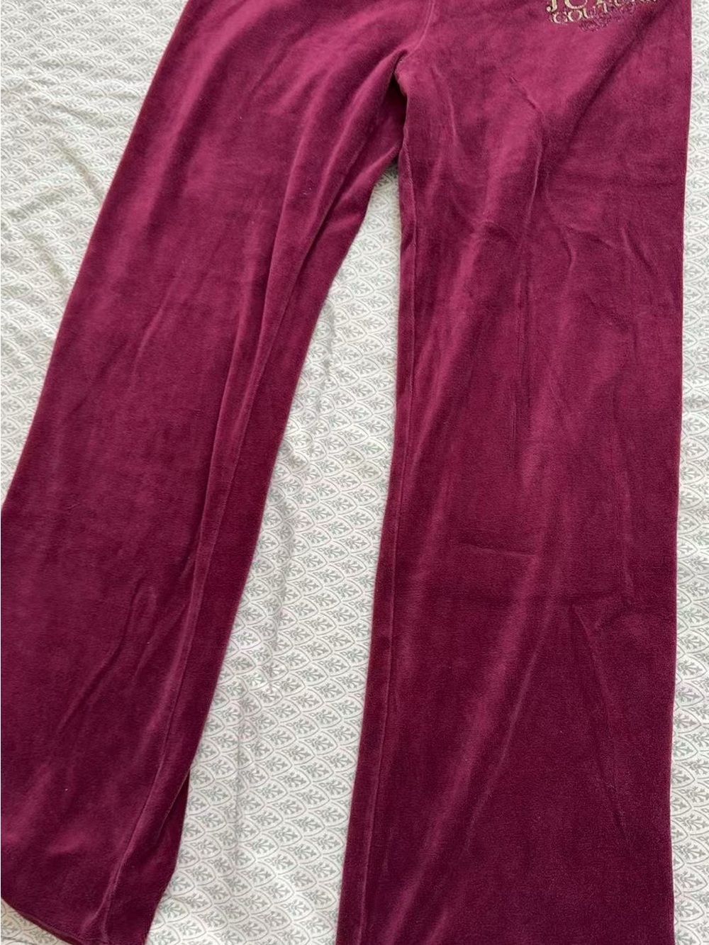 Juicy Couture Burgundy Velour Wide-Leg Pants
